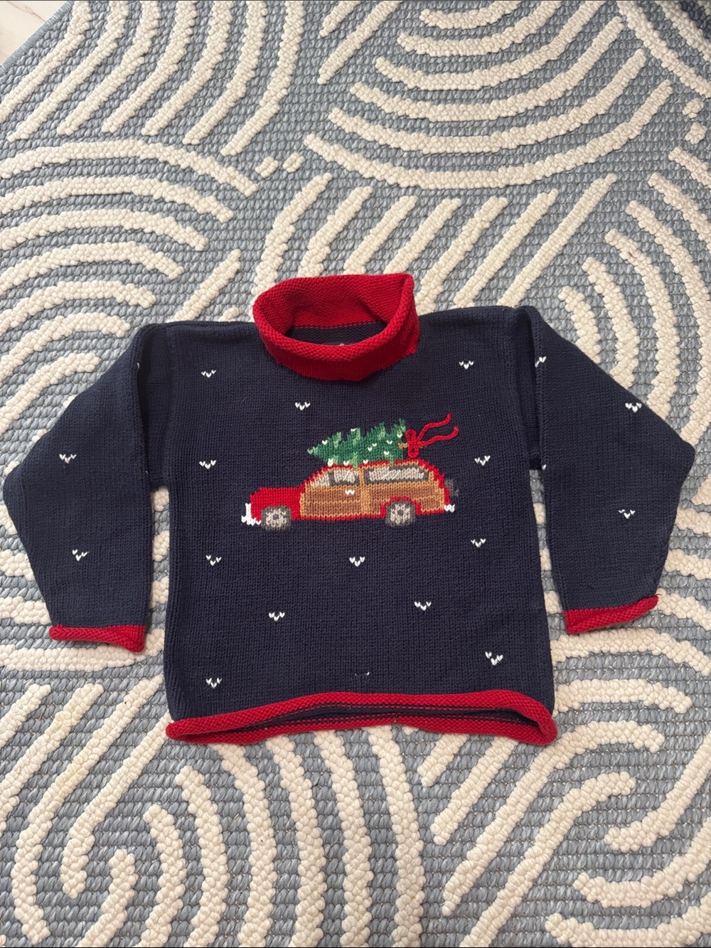 Vintage Chatham T Co Kids Christmas Tree Station Wagon Sweater Size 7